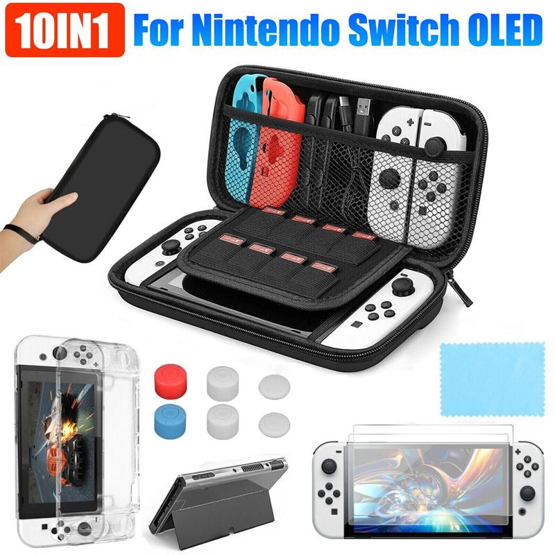 Чехол для переноски + Защитный чехол + Закаленное стекло Для Nintendo Switch Oled 13 в 1 Комплект аксессуаров