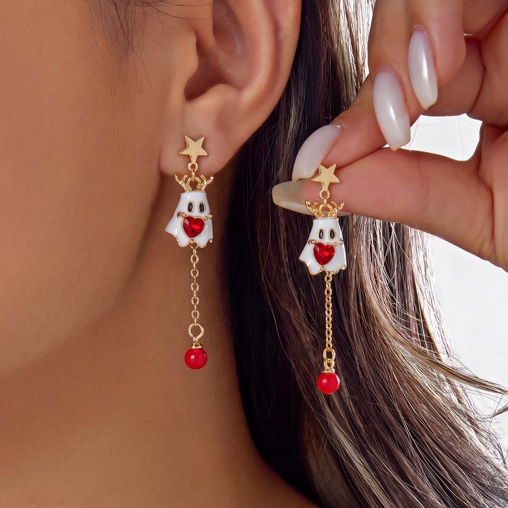 Multicolor Christmas Tree Star Rhinestone Drop Earrings for Women Xmas Santa Antler Heart Tassel Earrings Holiday party jewelry