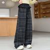 Клетчатые широкие брюки для девочек с кружевной талией - Коллекция Осень 2026 для детей среднего и большого возраста.