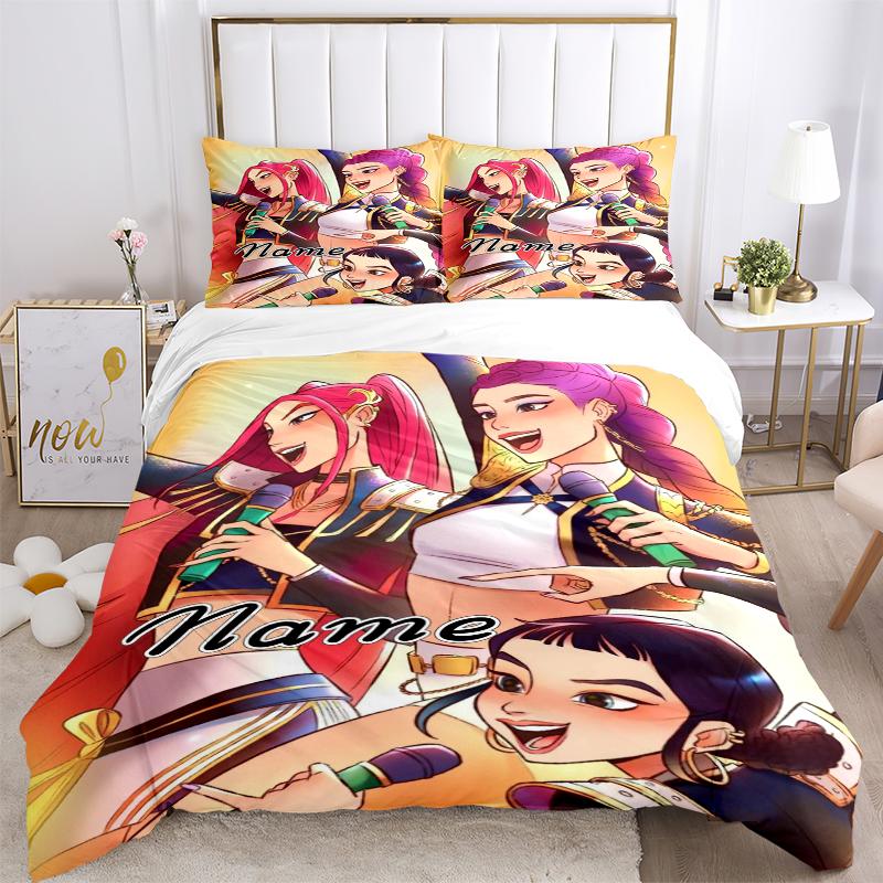 Custom Name kpop cartoon Girl Bedding 3 Piece Set HD Print Duvet Cover Pillowcases for Teens Adult Bedroom Decoration