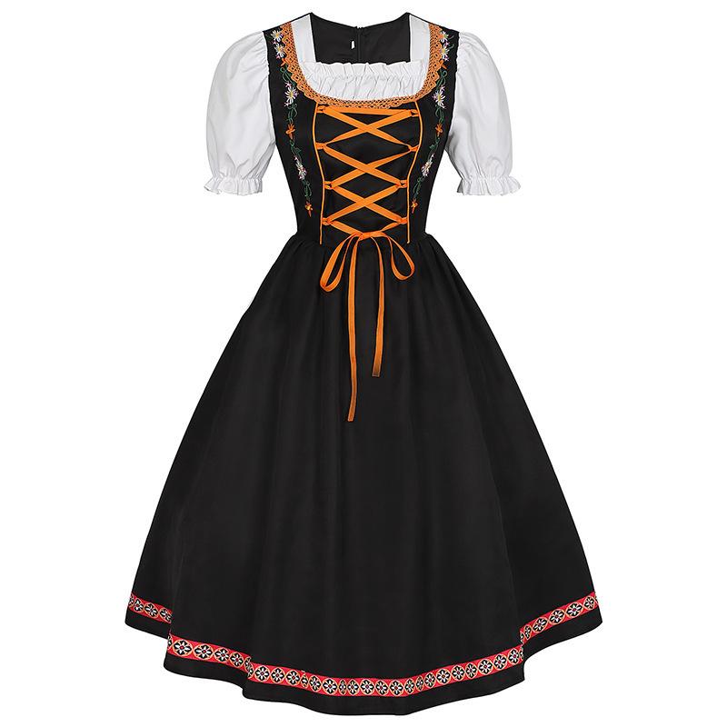 Halloween & Christmas Embroidered Bavarian Beer Dress, Oktoberfest Stage Cosplay Outfit