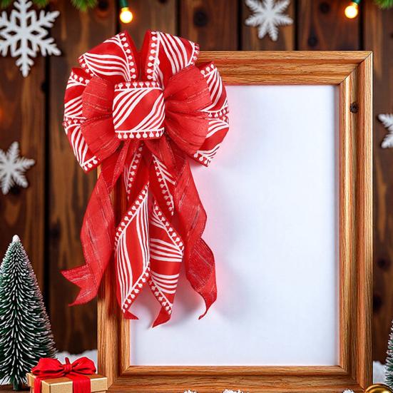 Yousheng Christmas Tree Topper Bow Striped Print Xmas Wreath Gift Bow Christmas Home Indoor Outdoor Decoration