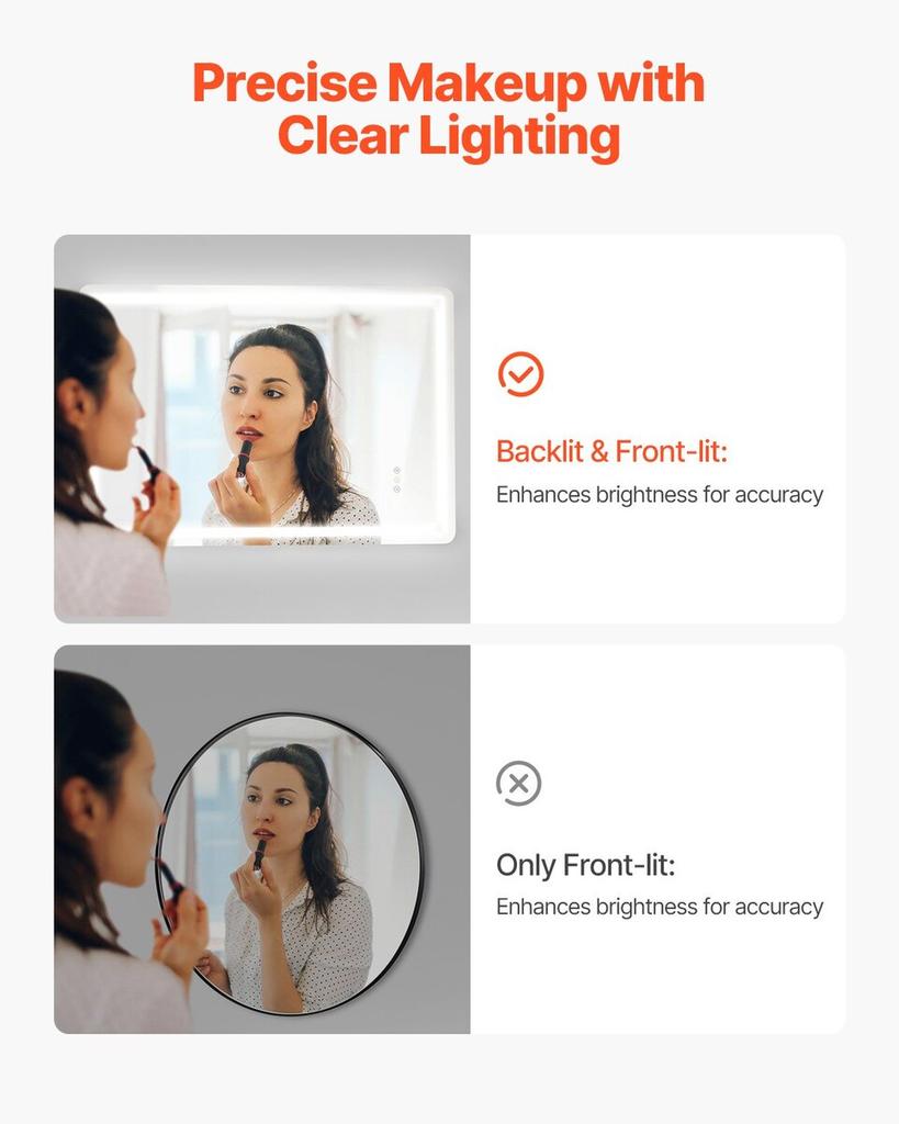LED Bathroom Mirror 3 Color Anti-fog Wall Mounted Vanity Mirror 70 x 100cm