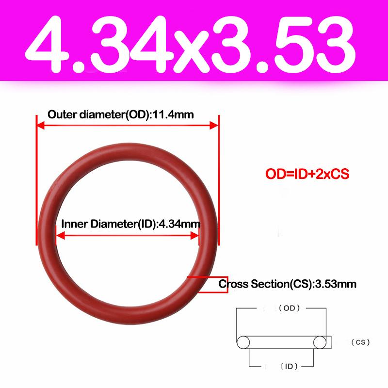 WD CS 3.53mm,IDxCS,Red Silicone Rubber O-RING VMQ Sealing Rings Repair Skeleton Oil Gasket Washer Inner Diameter4.34-380.59MM