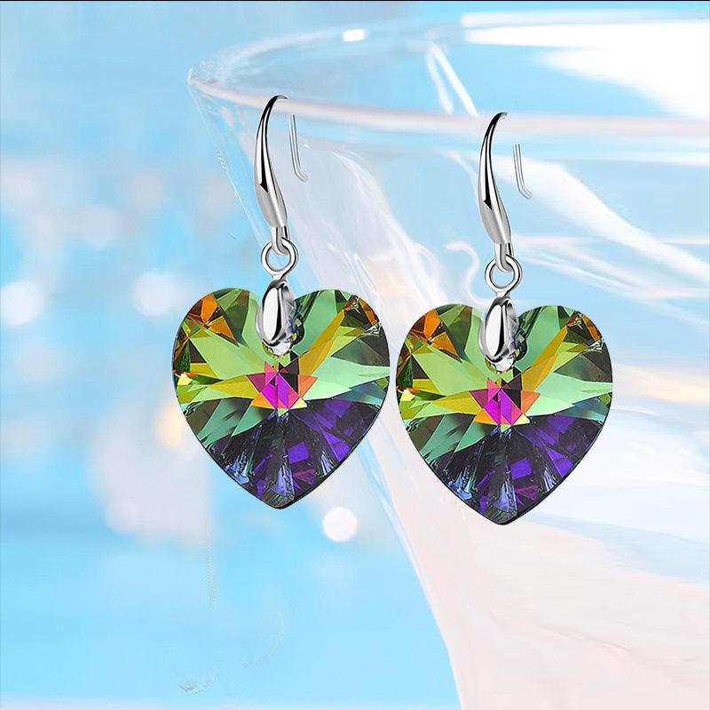 Превосходные серьги-подвески «Любовь», женские серьги с хрусталем и турмалином в форме сердца, серьги со стразами, подарок