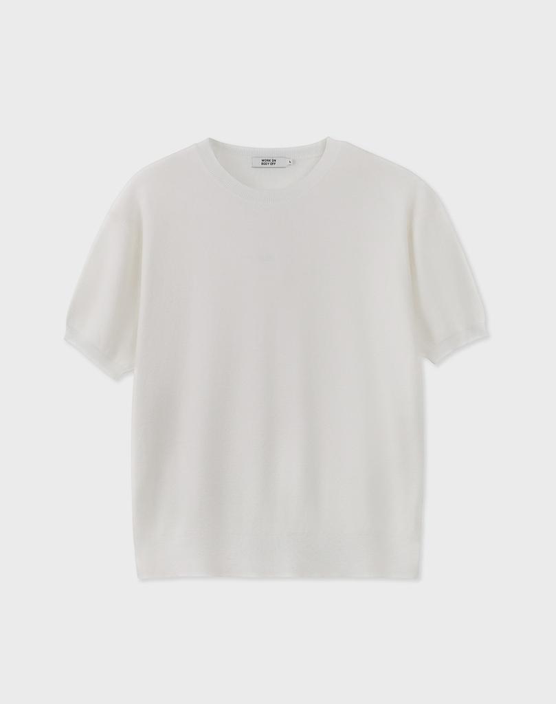 WORK ON BODY OFF Cool Bamboo Semi-Overfit Round Neck Short Sleeve Knit [White]