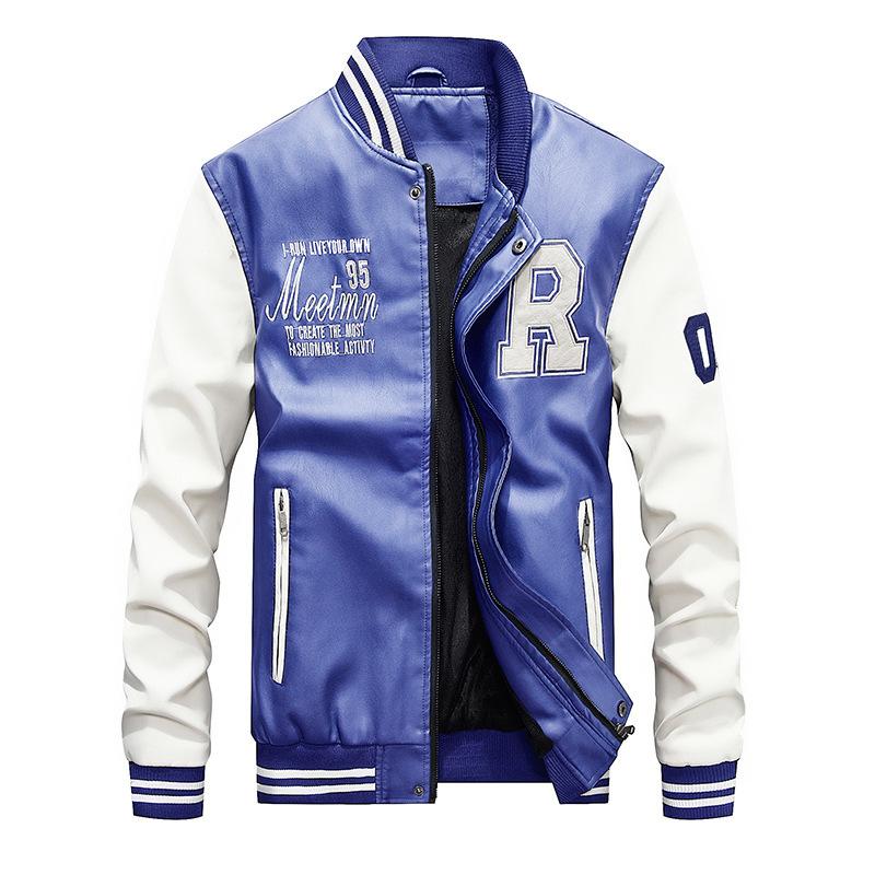 Leather jacket men's casual coat PU jacket baseball stand-up collar spring and autumn new trendy men's leather jacket