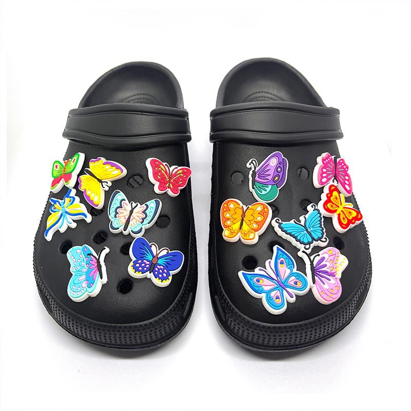 25 шт., красочные бабочки из ПВХ, подвески для обуви, украшения для обуви, сабо, аксессуары