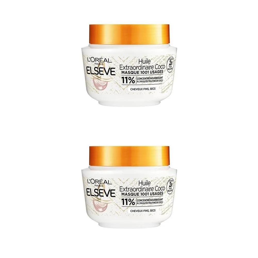 L'Oréal ELSEVE Маска для волос 310 мл 2 шт. Маска для волос с кокосовым маслом Высокая легкость Питание Сухие волосы Экстраординарная