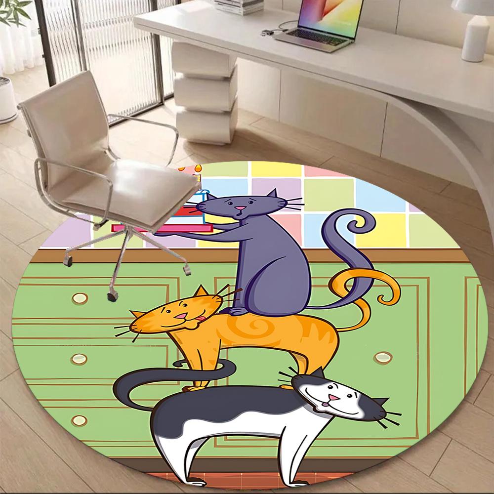 1pc Cat Party Office Round Area Rug, Indoor Mat Suitable ForOffice, Under Office Chairs Bedroom Living Room Home Decor, Room Deco q130