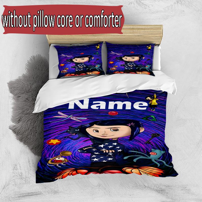3pcs Duvet Cover Set (1*Duvet Cover + 2*Pillowcase, Without Core), Custom Name Coraline Pattern Bedding Set, Home Bedroom Decor Gift