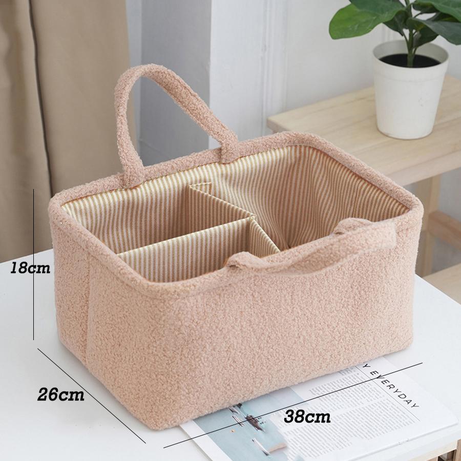 1pc Mommy Bag Teddy Fleece Diaper Bag with Handle Portable Travel Diapers Storage Bag Large Capacity Baby Item Organizer Basket