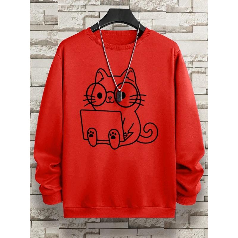 Мужская толстовка с принтом «Джентльмен Кот на работе» в стиле хип-хоп, свободная толстовка с капюшоном, осенняя толстовка с капюшоном, модный уличный свитер с круглым вырезом и длинными рукавами для мужчин