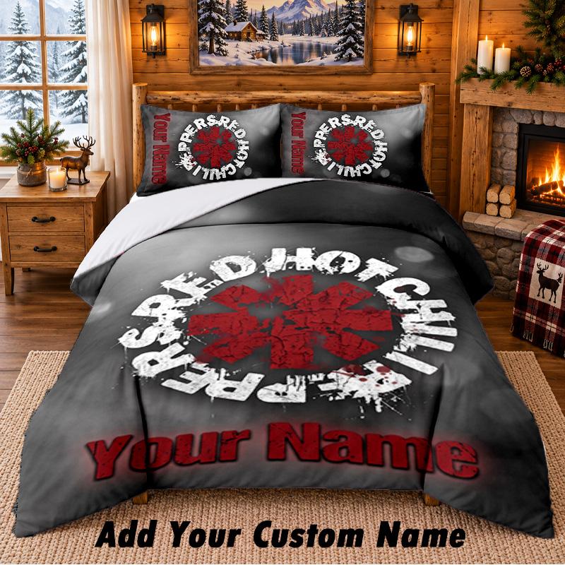 Red Hot Chili Peppers Pattern Bedding 3Pcs Set Custom Name, Bed Sheet And Pillowcases For Home Bedroom