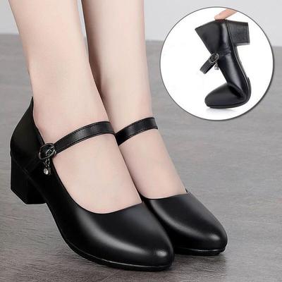 Женские туфли-лодочки на среднем каблуке - Мягкая кожа, нескользящая подошва, с регулируемой пряжкой, удобные для повседневной и повседневной носки