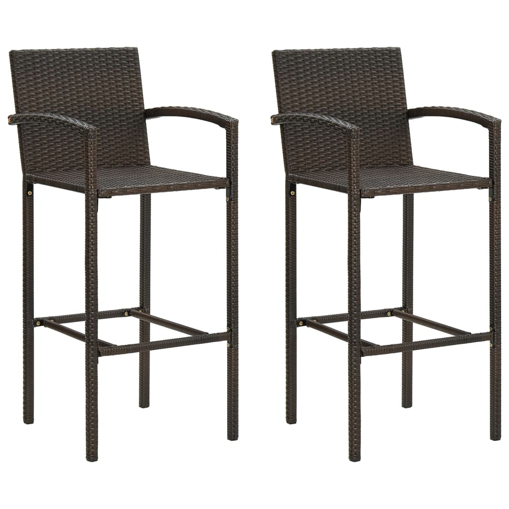 Bar Stool Set 2 pcs Brown Poly Rattan