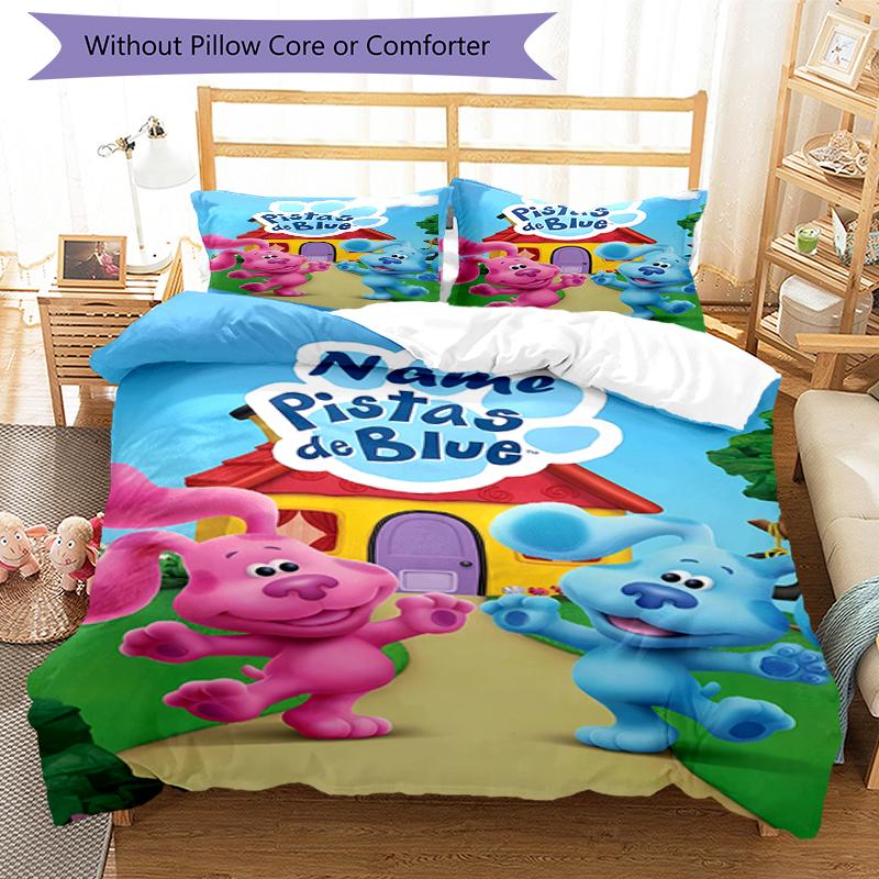 3pcs Custom Name Blue's Clues Bedding Set Duvet Cover Closure Includes 1 Duvet Cover & 2 Pillowcases, Soft and Comfortable for All Seasons.