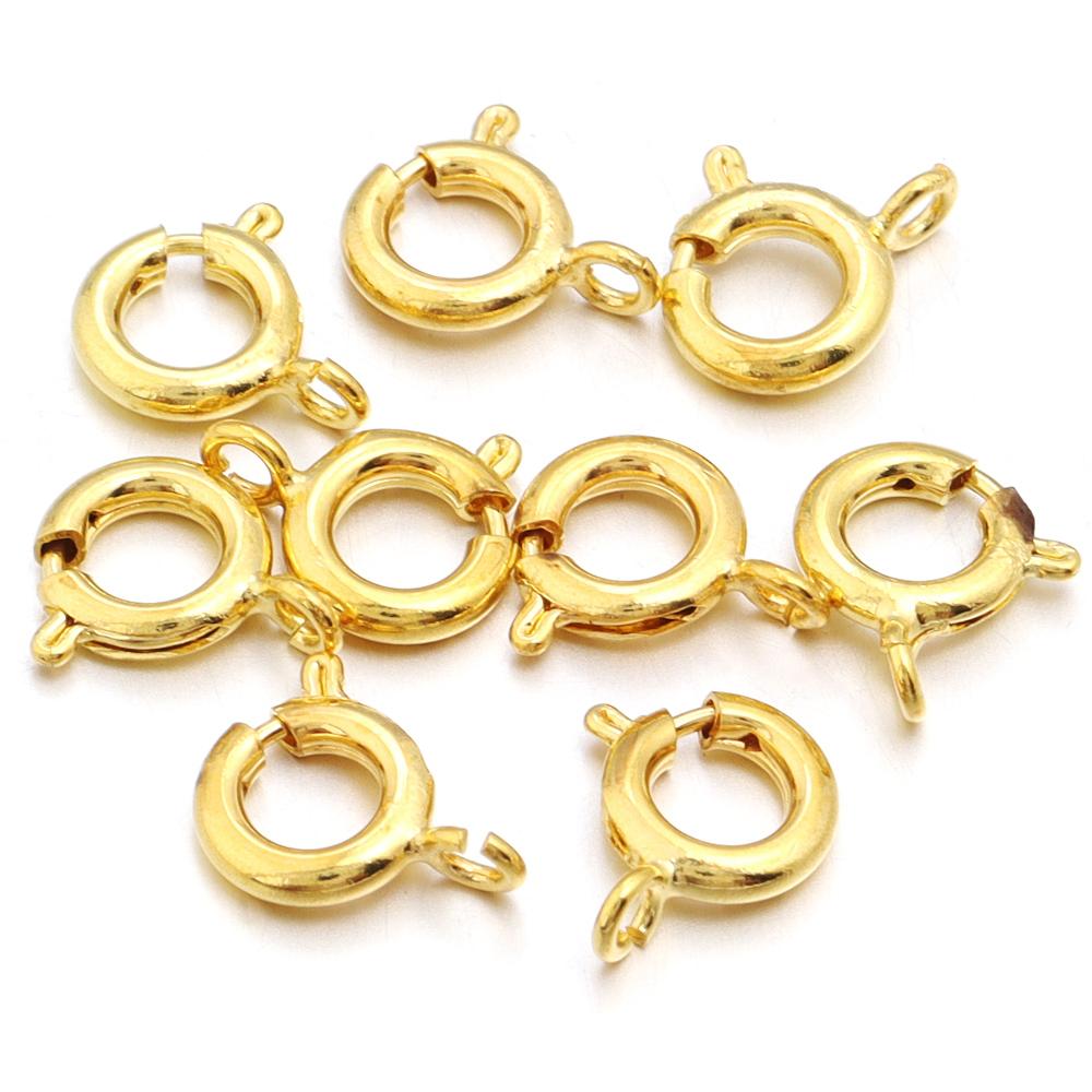 10pcs/lot Copper Round Spring Clasps Keychain Hooks Buckles End Connectors For Bracelet Necklace DIY Jewelry Making Accessories