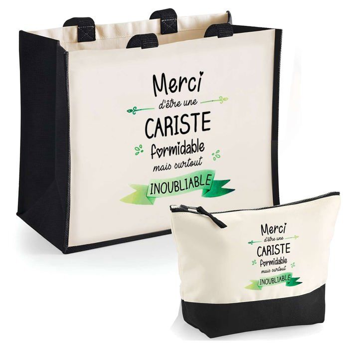 Coffret - PLANETEE - Duo cabas jute & trousse Merci Cariste Inoubliable - Jute & coton - Impression DTF HD - Fabriqué en France