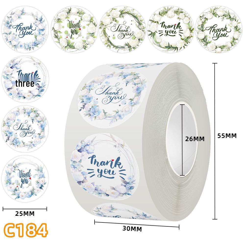 Coated Paper Rose Stickers: Thank You Adhesive Labels for Gift Packaging and Box Sealing