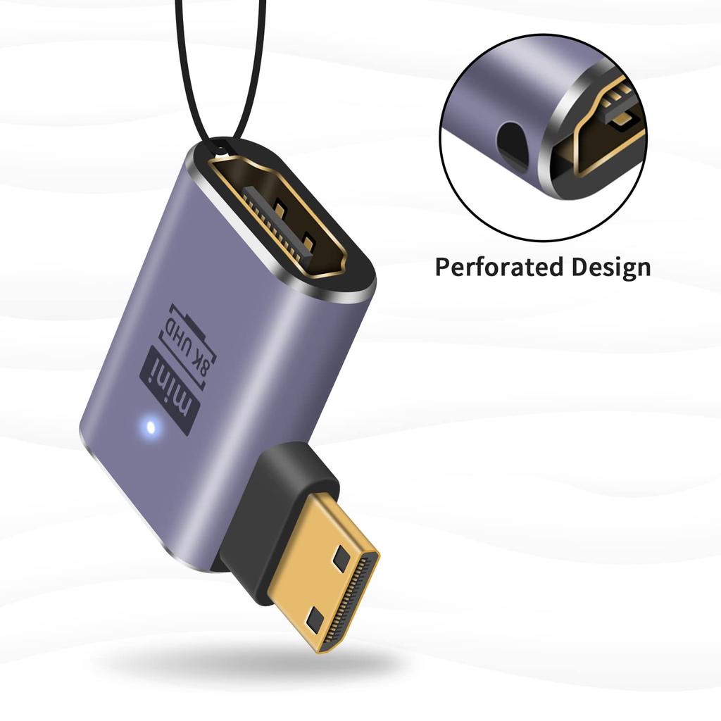Адаптер-преобразователь Poyiccot Mini HDMI в HDMI, 90-градусный, совместимый со стандартами 8K, левый/правый L-образный адаптер Mini-HDMI, HDMI2.1 3D,