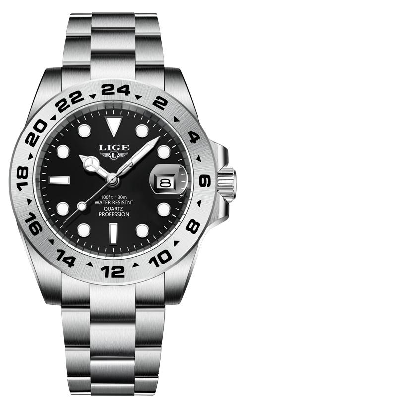 LIGE Brand Men Quartz Watch Stainless Steel Wristwatch 30M Waterproof Luminous Date Dial Casual Sport Watches for Men Reloj