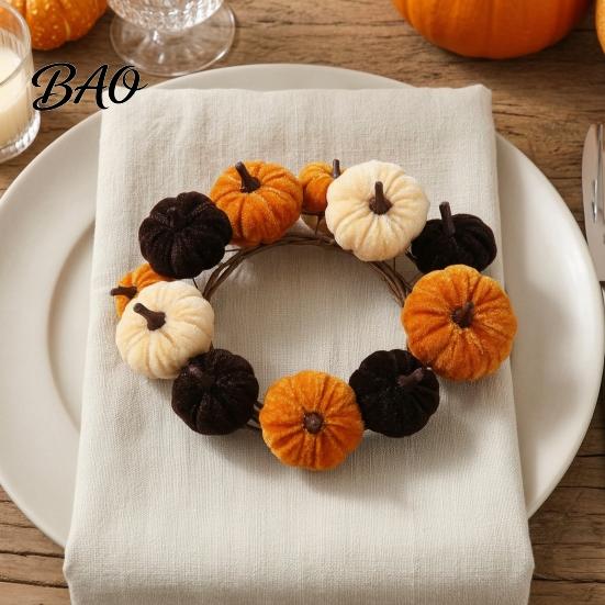 Harvest Theme Home Accents Thanksgiving Pumpkin Wreath, Artificial Velvet Ornament, Fall Hanging Teardrop Decorative Wreath for Wedding Swag