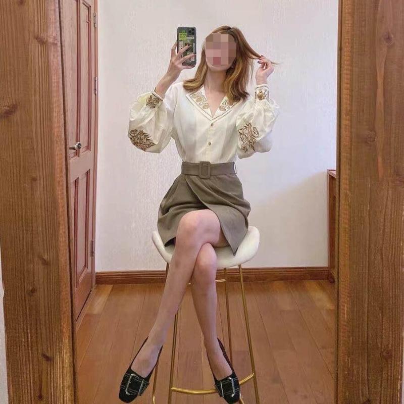 Блузка женская элегантная винтажная рубашка с вышитым цветочным топом с длинным рукавом корейская офисная женская негабаритная роскошная дизайнерская королева