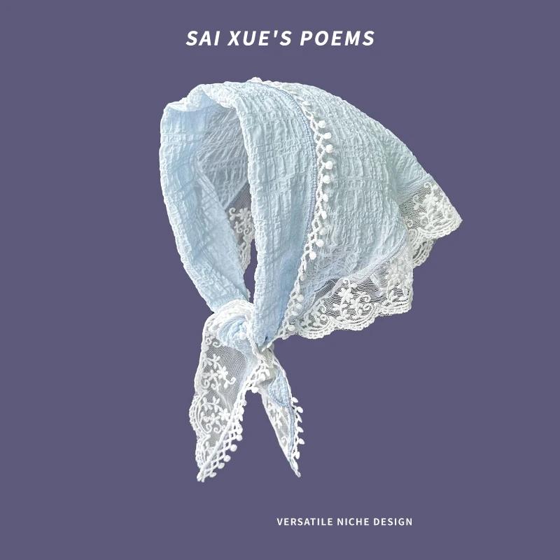 Новые корейские кружевные треугольные хиджабы женские хиджабы летние милые хиджаб-шляпы для девочек квадратные хиджабы милые девичьи сердечки универсальный головной убор