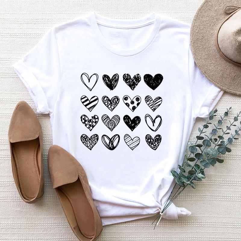 (Asian Size) Women Clothing Print Tee Top Fashion T Shirt Woman Love 90s Style Cartoon Trend Female Short Sleeve Graphic T-shirts