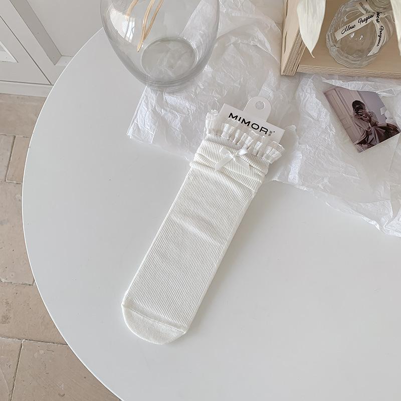 Ladies Summer Thin Bow Plingham Lace Ballet Breathable Boneless Mid Tube Pile Socks