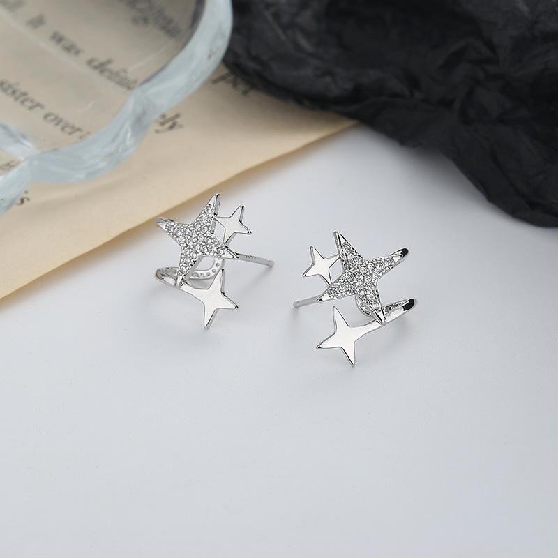 Серьги-гвоздики из серебра 925 пробы с четырьмя звездами, бессмертные женские серьги-гвоздики в форме буквы U корейского дизайна с циркониевыми звездами, стиль Хёна, индивидуальность, мода