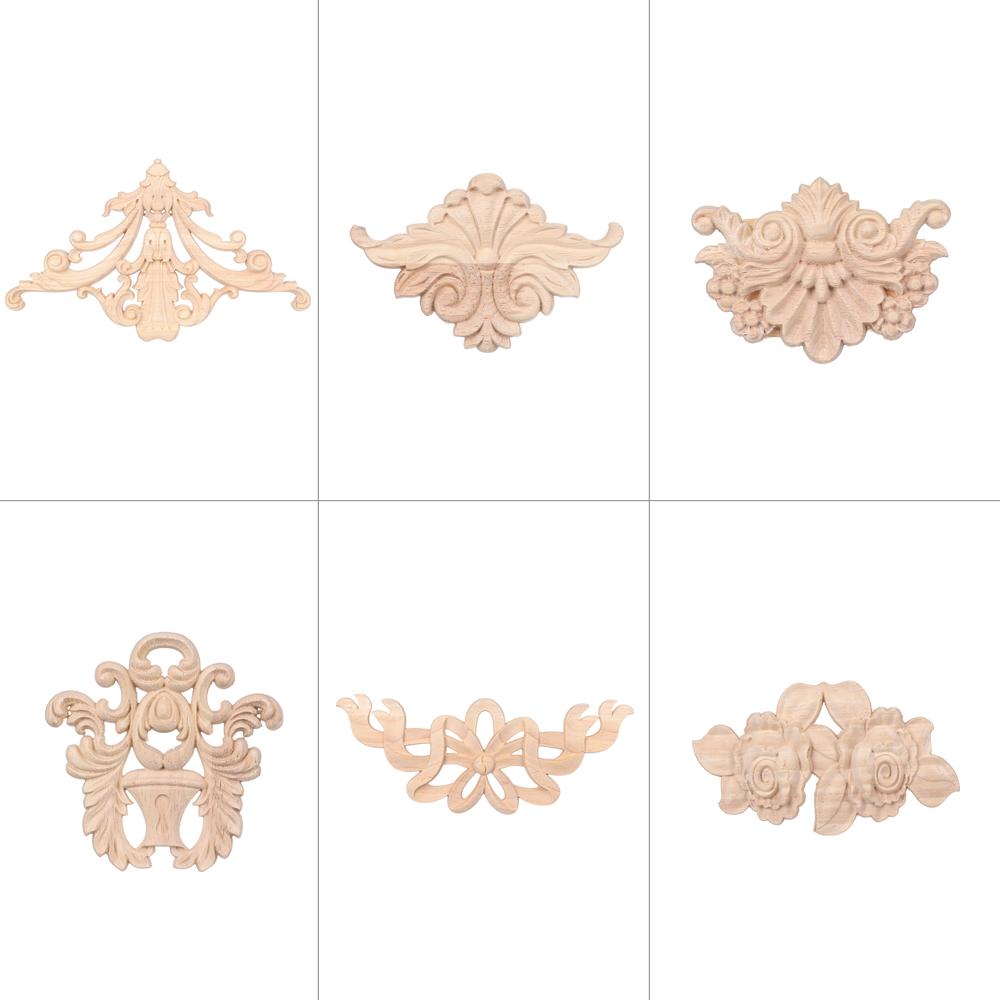 Furniture Parts Wooden Figurines Crafts Wood Carved Woodcarving Decorative Corner Appliques Frame