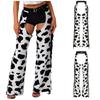 Womens Cow Spot Pattern Flannel Long Pants - with Side Tassel, Adjustable Waist, Open Crotch for Biking Riding Cowgirl Chaps Halloween Cosplay
