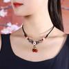 GEMCHIC Women's Ethnic Style Handmade Glass Pendant Necklace with Antique Bronze Earrings, Vintage Bohemian Short Clavicle Chain Jewelry Set