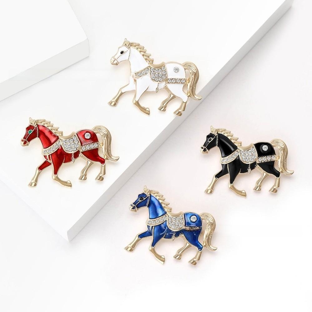 Retro Enamel Rhinestone Horse Brooch Chinese Style Animal Lapel Pins Zodiac Pin Women Accessories