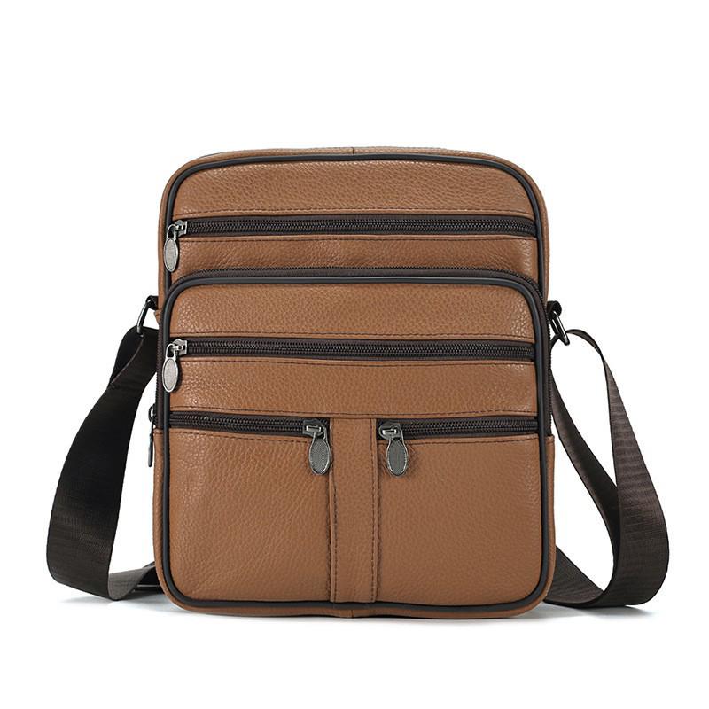Мужская вертикальная сумка кроссбоди из натуральной кожи - Большая вместимость, Коровья кожа высшего слоя, Повседневная уличная наплечная сумка
