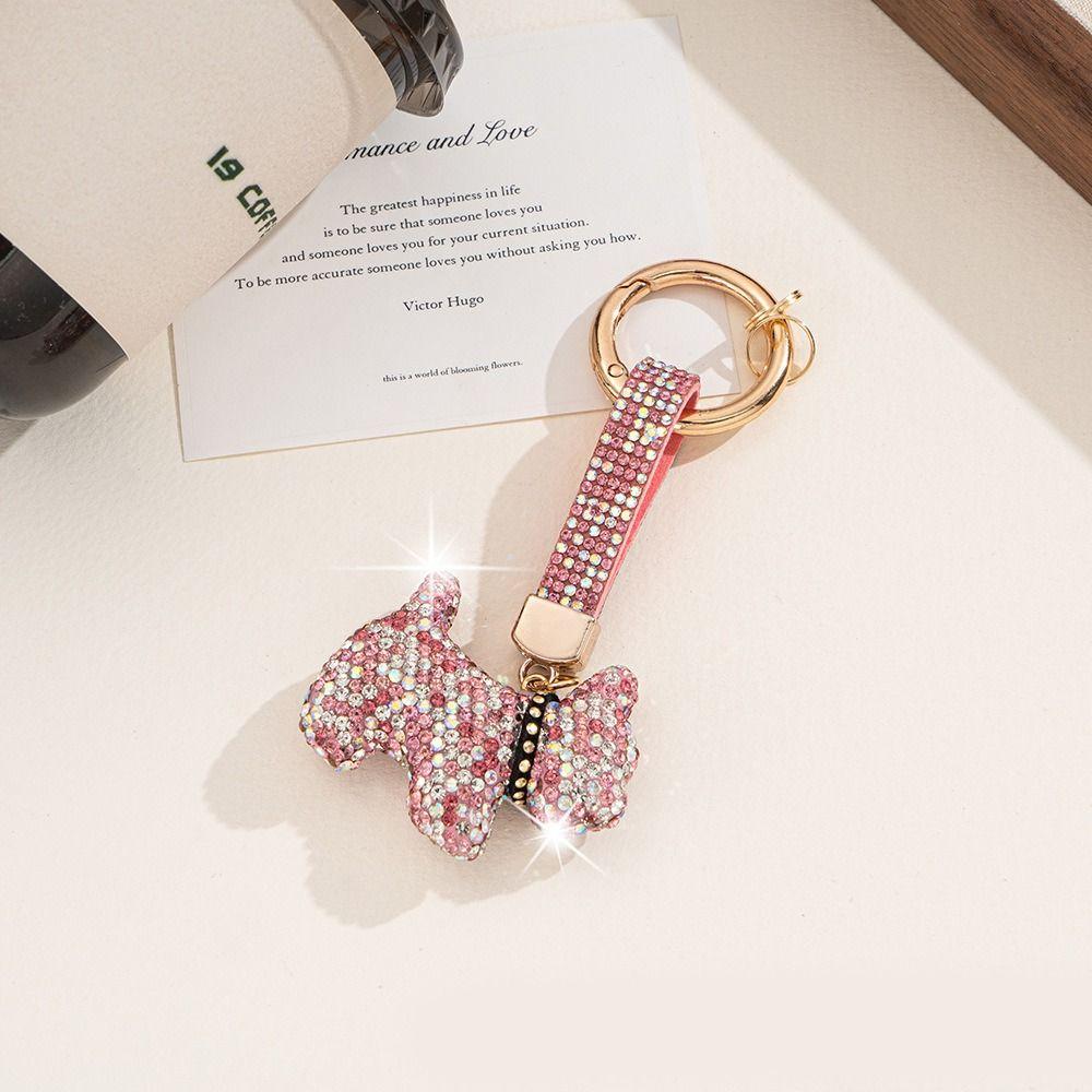 Korean Rhinestones French Bulldog Keychain Cartoon Rhinestone Car Keyring Cute Bag Charm Gift