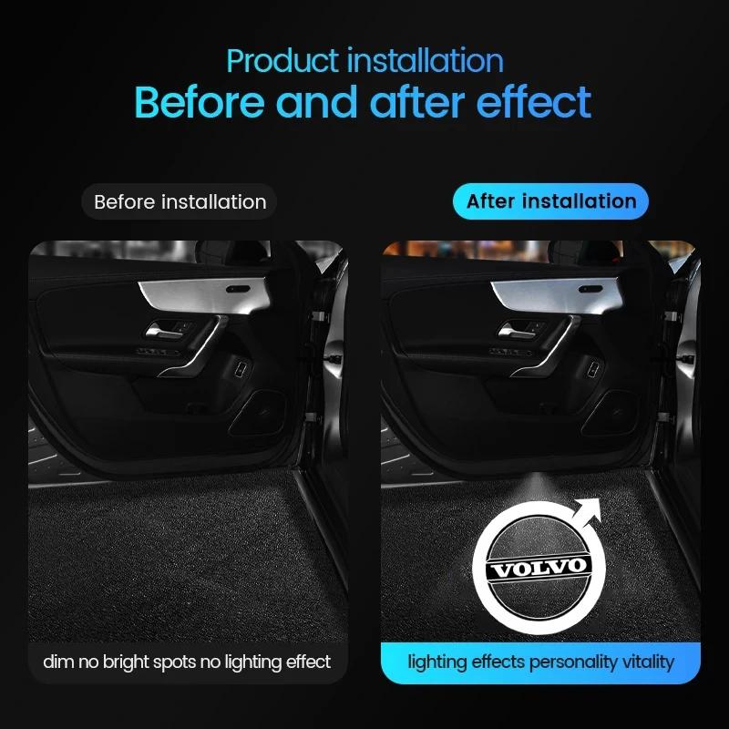 2Pcs Car Door Projector Lamps Welcome Lights Accessories for Volvo V90 EX90 V60 V40 XC90 S60 XC60 V70 S90 EM90 XC40 C40 S40 All anv256