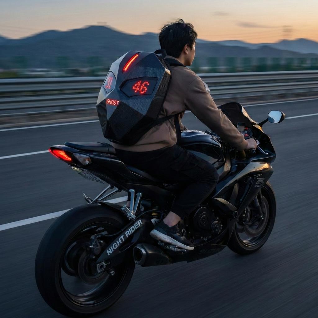 LED Light Hard Shell Cycling Backpack USB Charging Night Riding Waterproof Travel Backpack