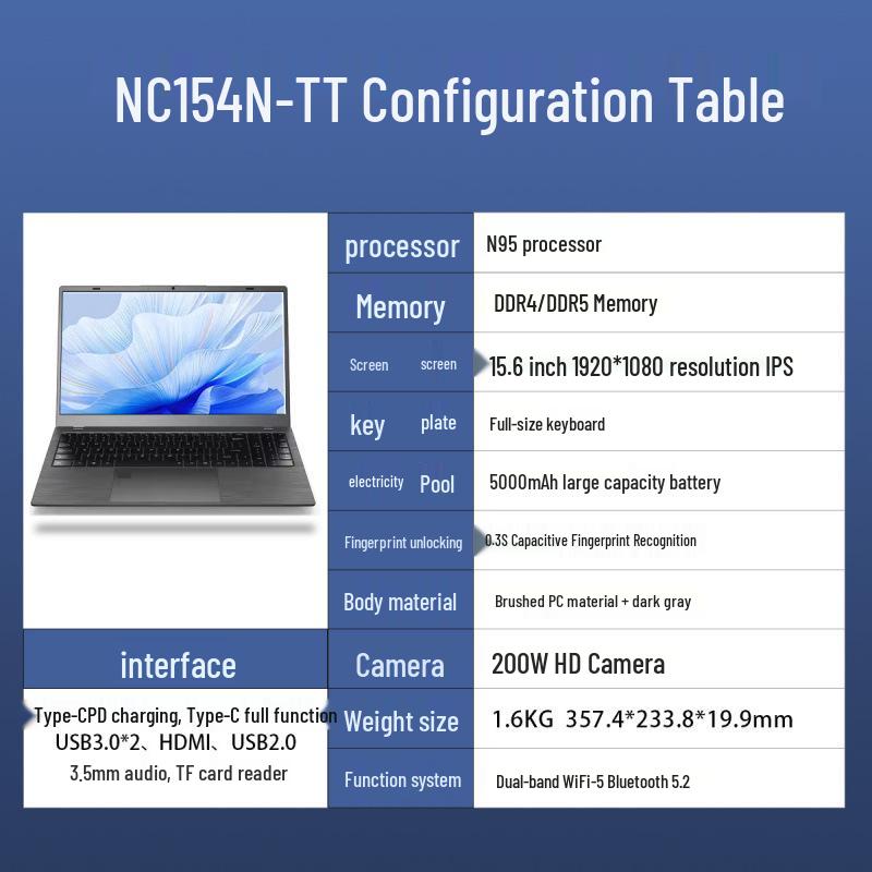 Новый 15,6-дюймовый ноутбук N95/N100 HD Большой экран Портативный Тонкий и легкий для Бизнеса Офиса