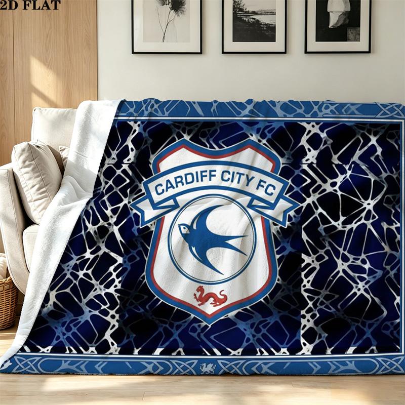 Фланелевое одеяло с принтом Cardiff City FC Высококачественное Теплое Удобное Покрытие для Всех Сезонов Идеально для Подарков Домашний Декор