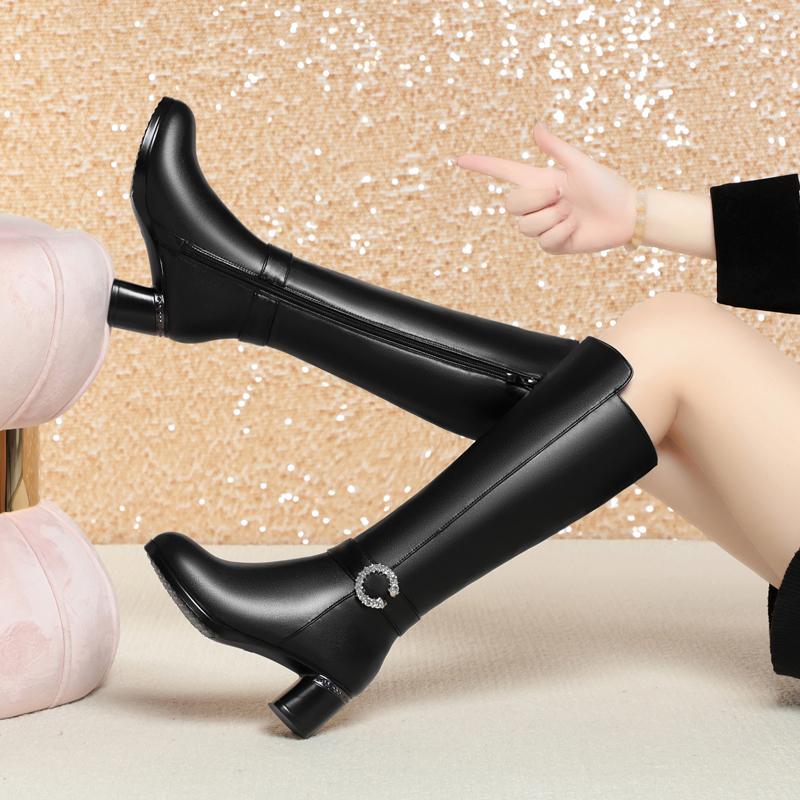 Высокие сапоги, женские зимние шерстяные теплые рыцарские сапоги из натуральной кожи, женские высокие сапоги для весны и осени в британском стиле