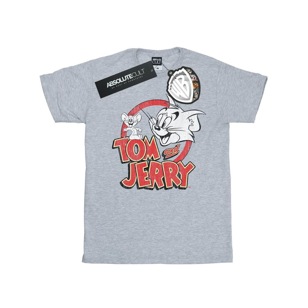 Tom And Jerry Womens/Ladies Distressed Logo Cotton Boyfriend T-Shirt