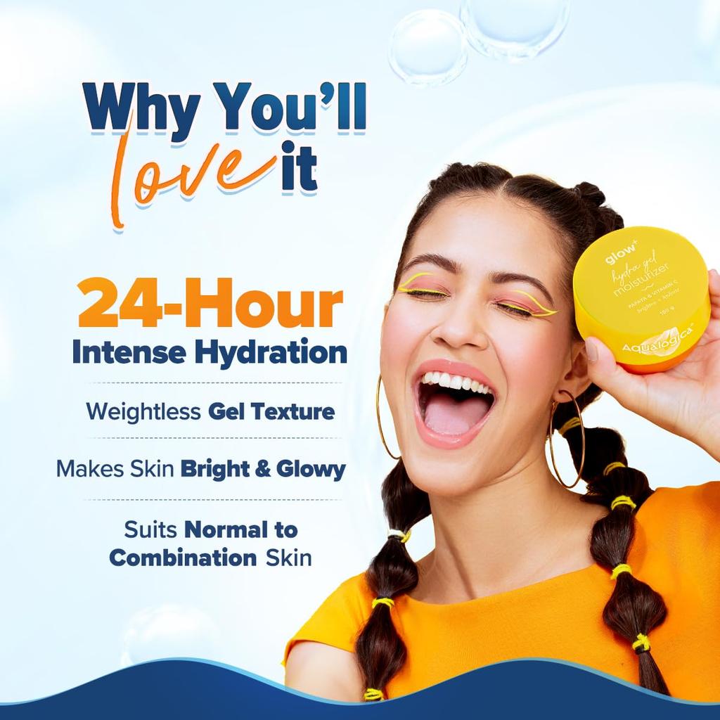 Aqualogica Glow+ Hydra Gel Moisturizer For Glowing Skin With Water Gel Texture, 24 Hour Hydration, Non Sticky Feel 100 g