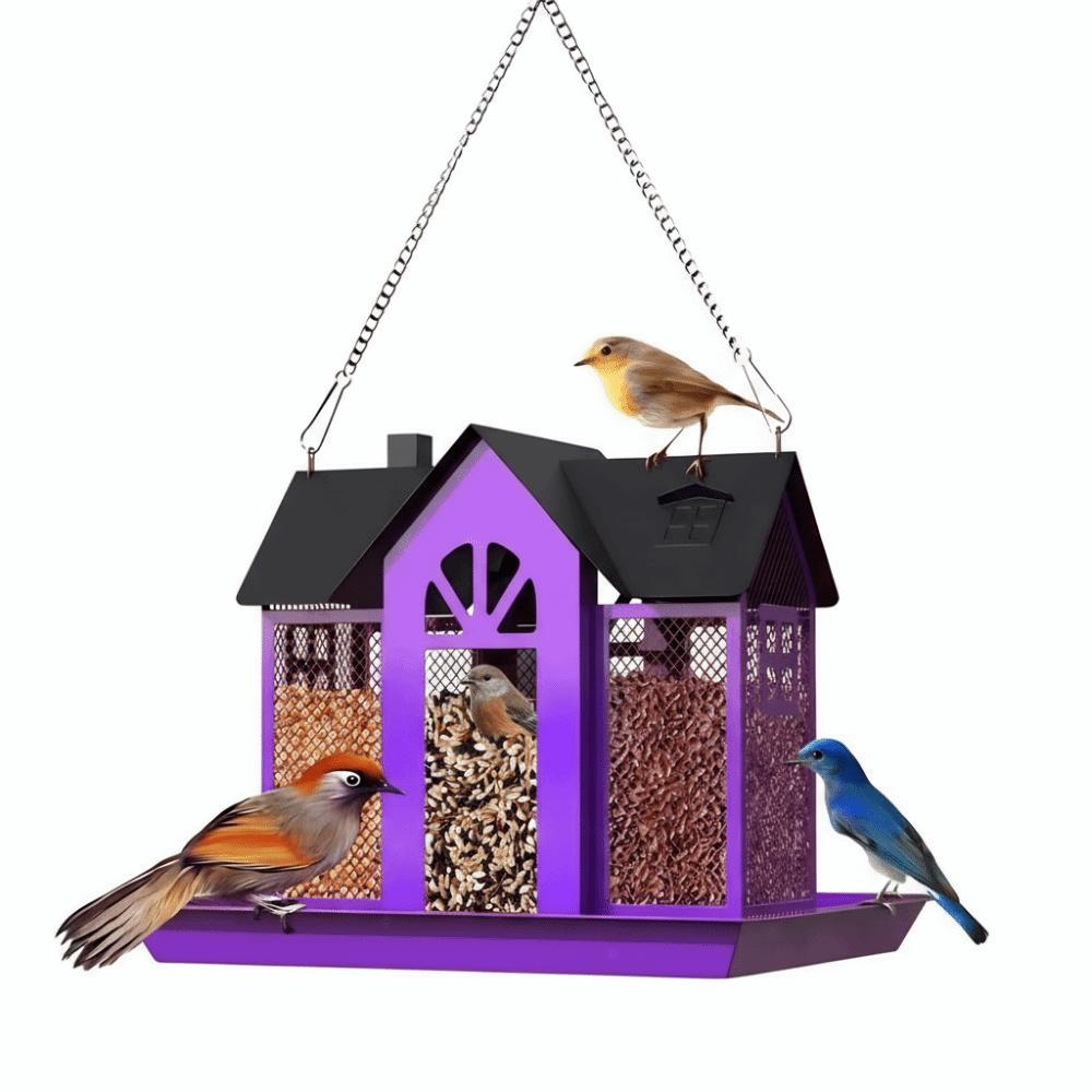 Multi-purpose Metal Hanging Bird Feeder Large Capacity House Shape Hummingbird Feeder Rainproof Wild Bird Feeder Yard Decoration