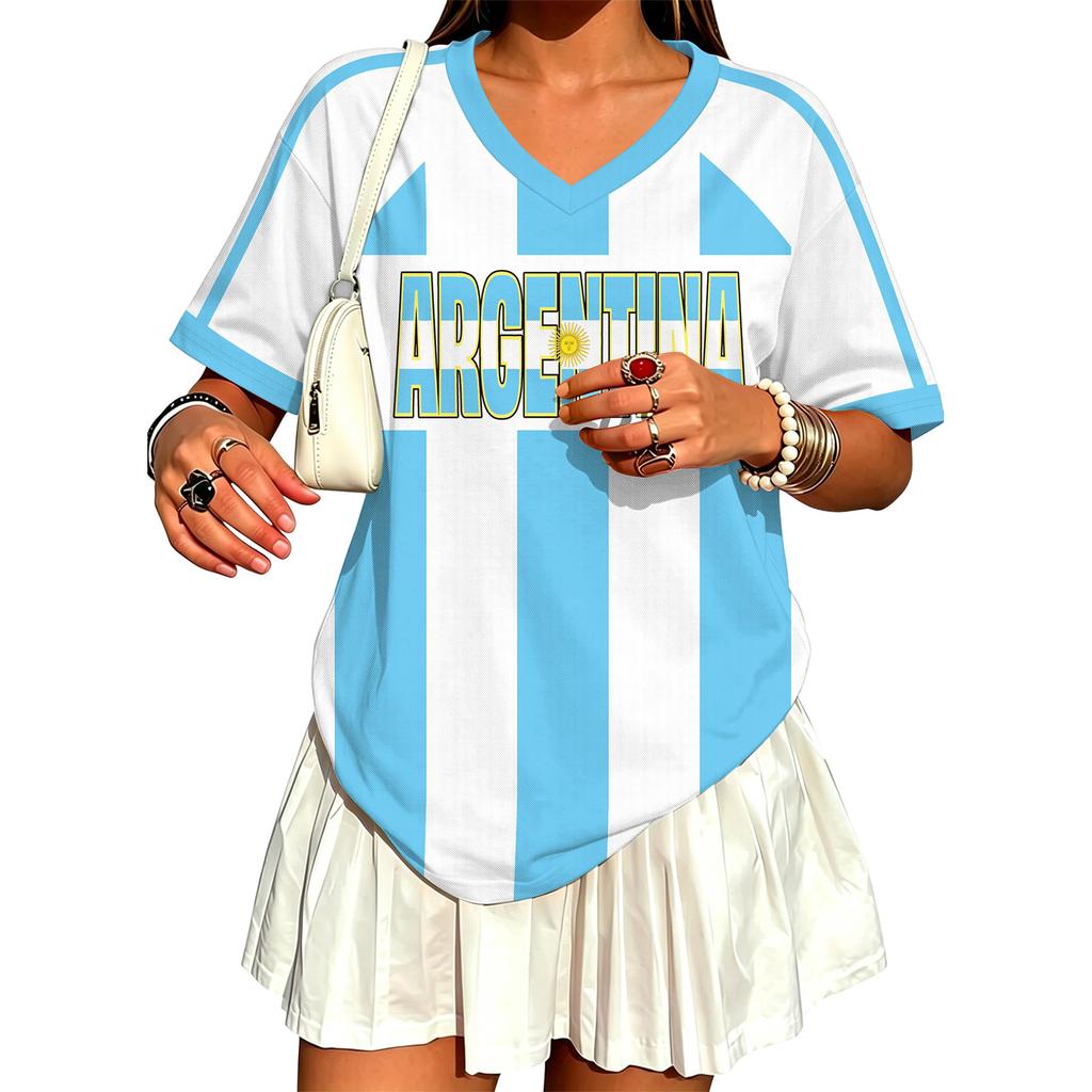 Womens Soccer Jersey V Neck Fan Shirt Y2K Style Short Sleeve Athletic Top Loose Fit Breathable Fabric