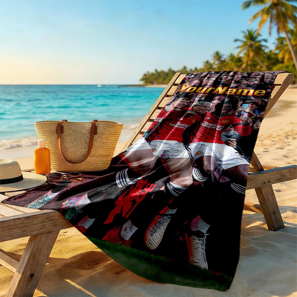 Manchester Customize Text Beach Towel Soft Durable Quick-Dry Perfect for Traveling Yoga Camping and Swimming