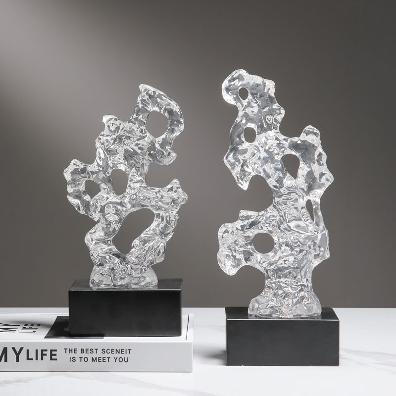 Роскошная подставка из черного кристалла из смолы, фигурки из камня Тайху, украшения для магазина, офисного стола, ремесла, декор для дома, настольная скульптура для комнаты