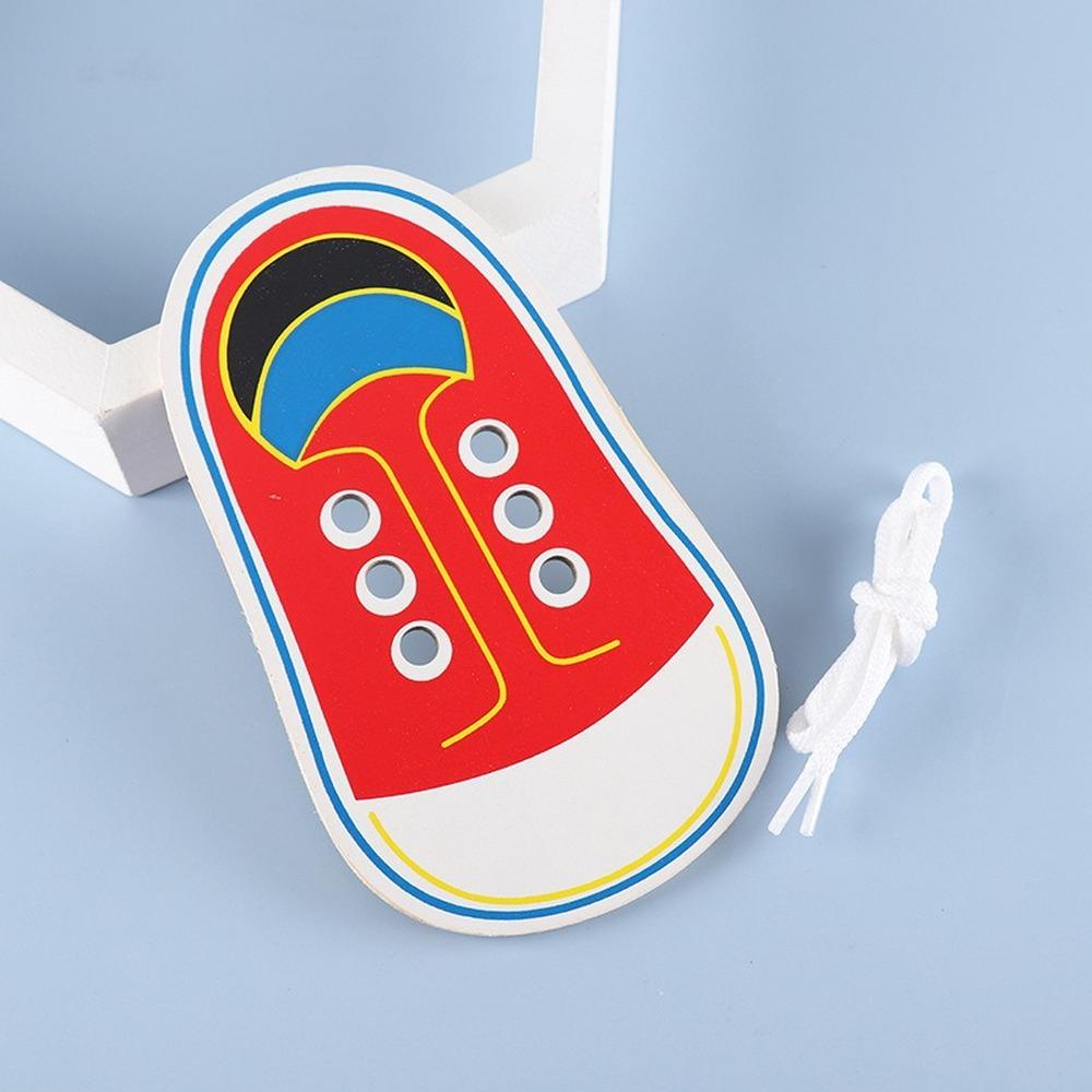 1 Piece Kids Cute Wooden Shoes Puzzles Toys Children Montessori Early Learning Tie Shoelaces Puzzles Wood Beads Lacing Board